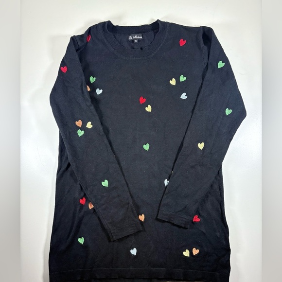 Black Sweater with Valentine Colorful Heart Accents - Picture 1 of 1